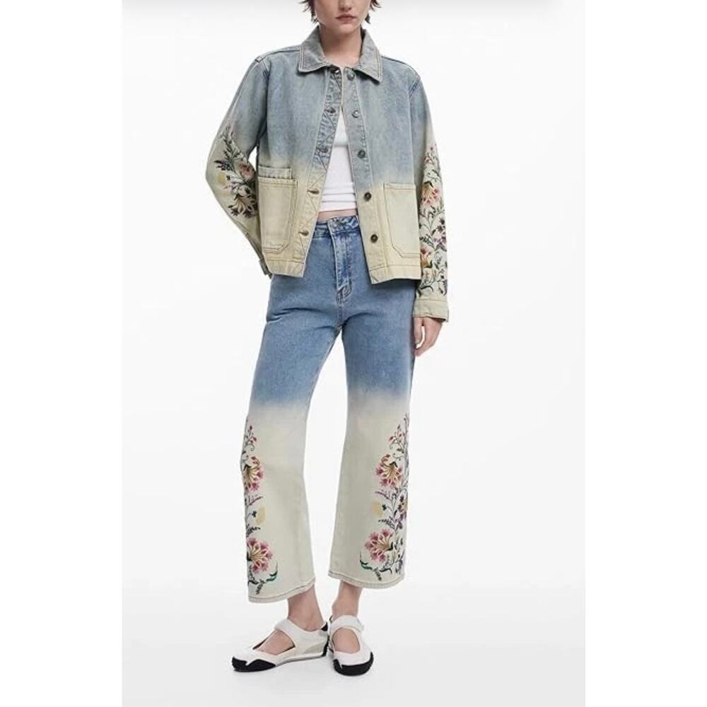 NWT / Desigual‎ Floral Embroidered Ombré Culottes Jeans- sz 42